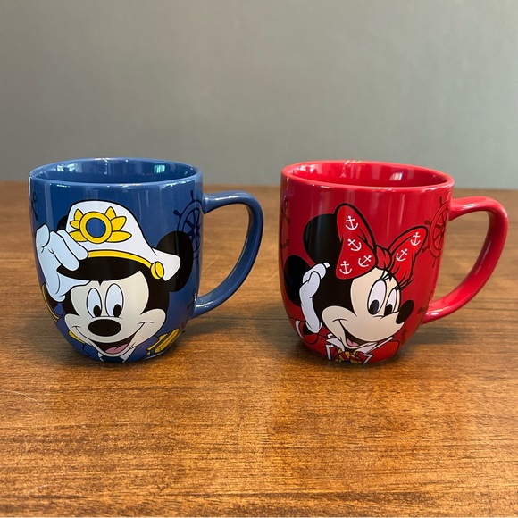 Disney Other - Disney Cruise Line Nautical Mickey and Minnie Red and Blue Coffee Mugs